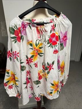Old Navy Women’s Tropical White Floral cotton Blouse large